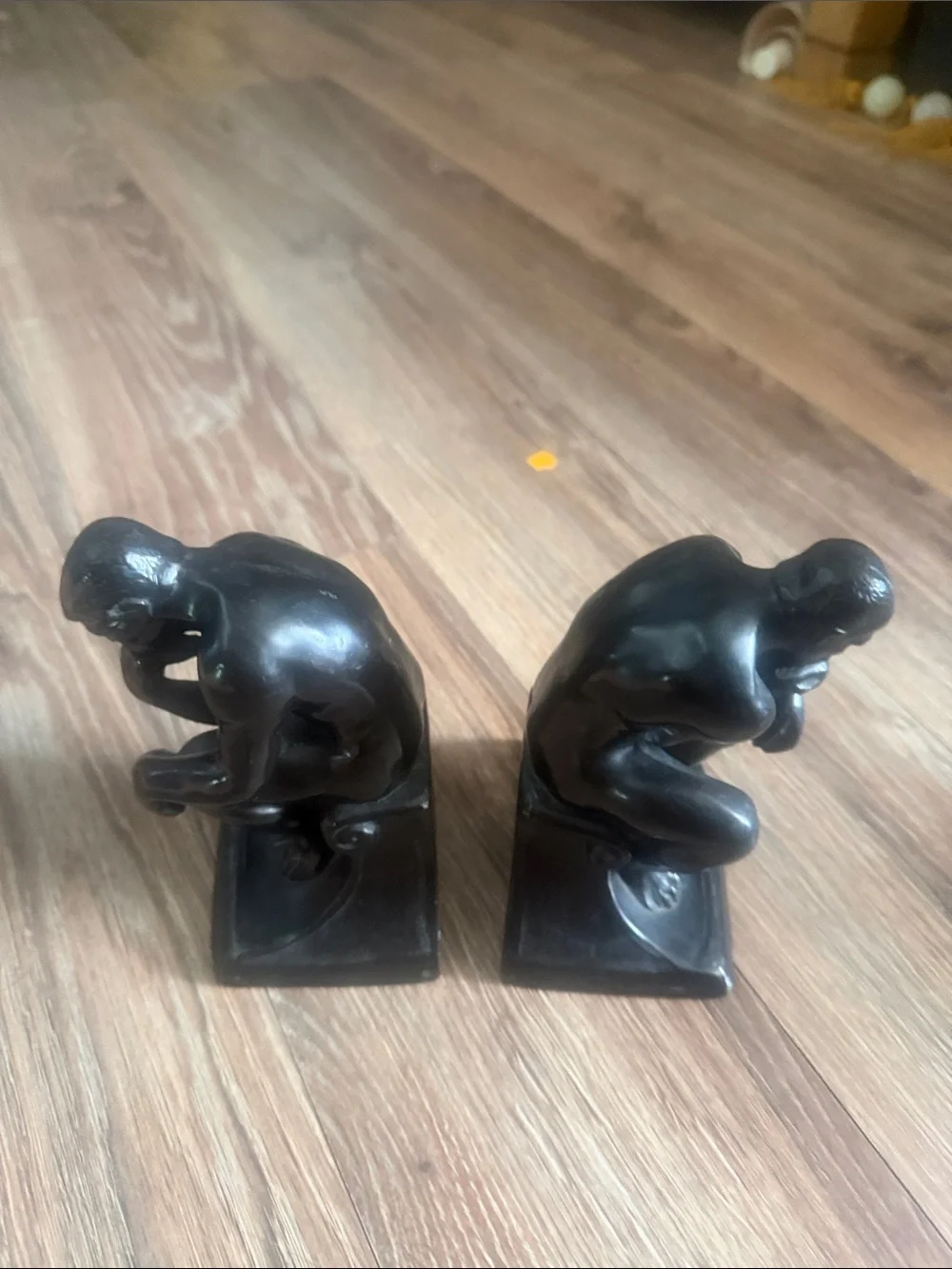 Pair of Black Metal Bronze “The Thinker” Figurine Bookends